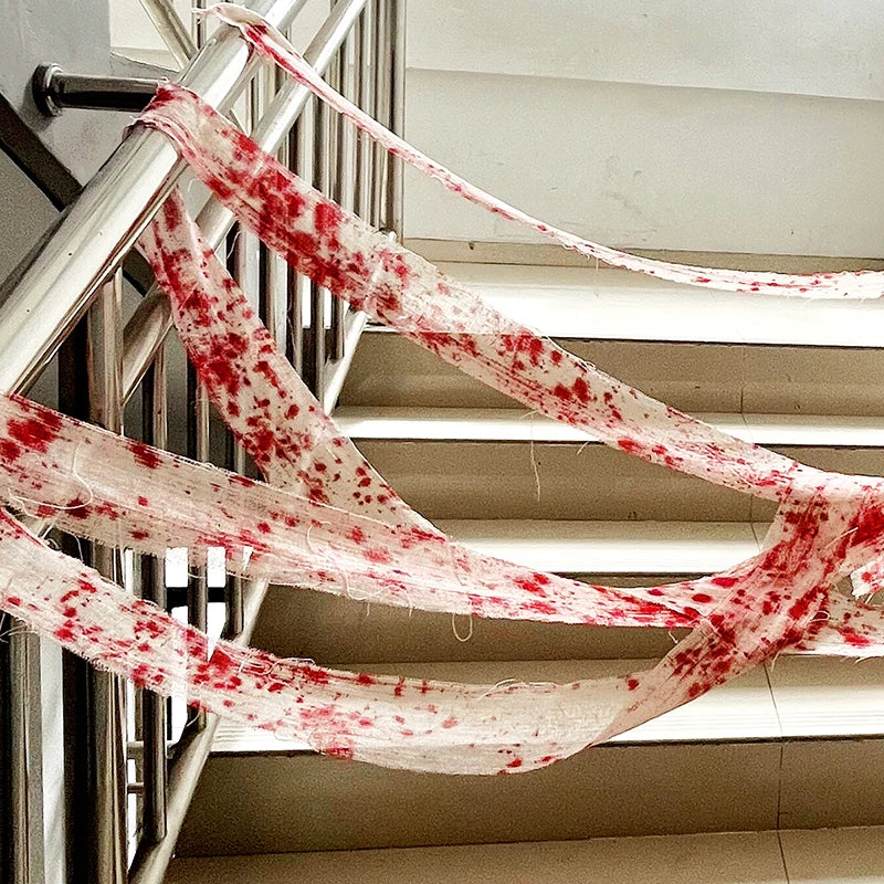 3m Halloween Bloody Cloth Strips Blood Gauze Bandage Haunted House Warning Isolation Belt Home Horror Party Scene Decor Props