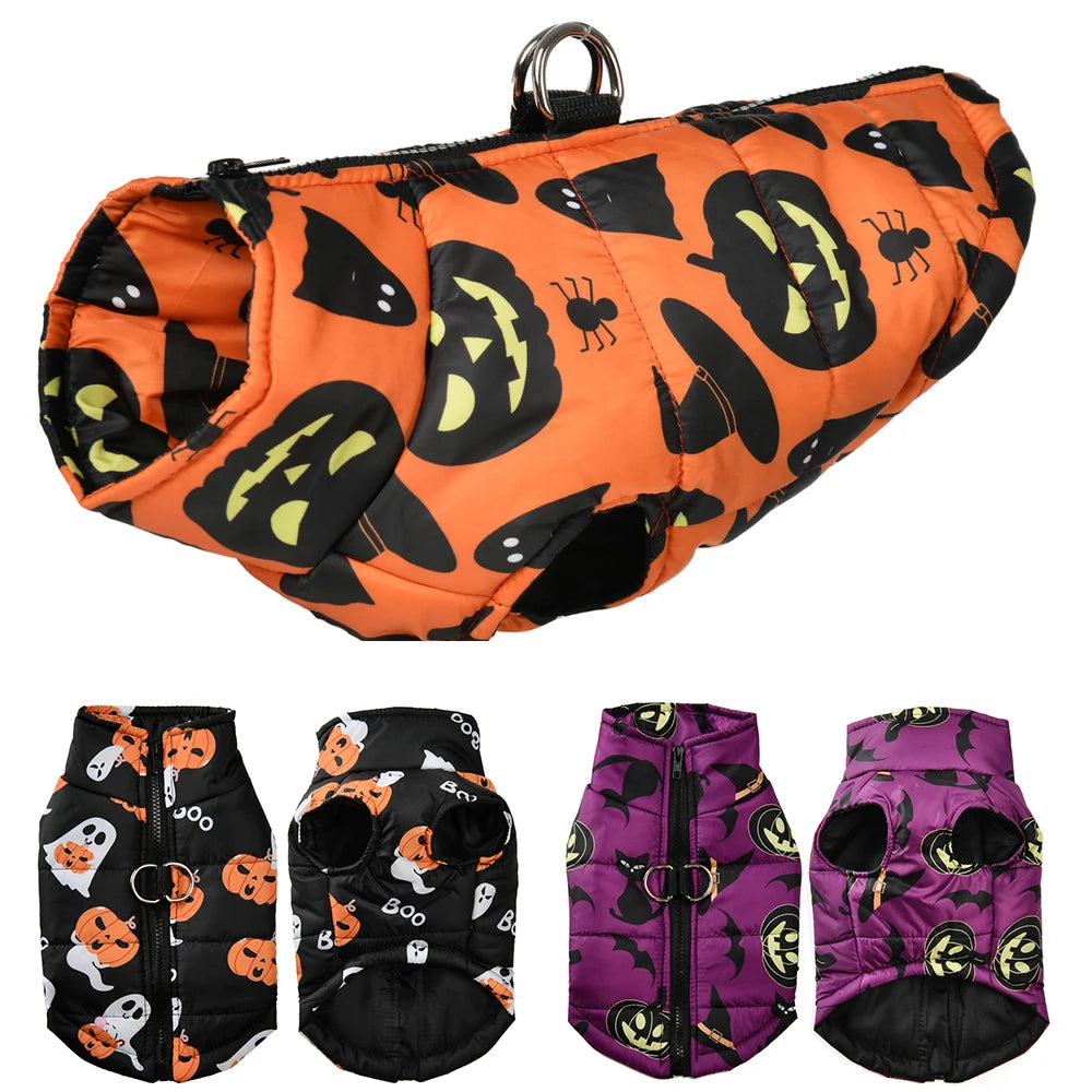 Winter Warm Puppy Clothes Halloween Print Pet Waterproof Jacket Coat For Small Dogs Cats Pumpkin Party Yorkies Costumes Outfits