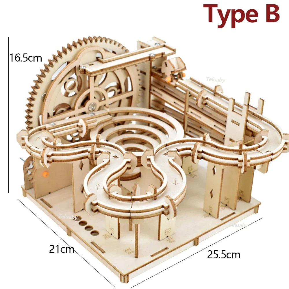 3d Wooden Puzzle Marble Runs Mechanical Puzzles Self Assembly Toy STEAM Educational Toys Model Building Kits for Kids Adult Gift