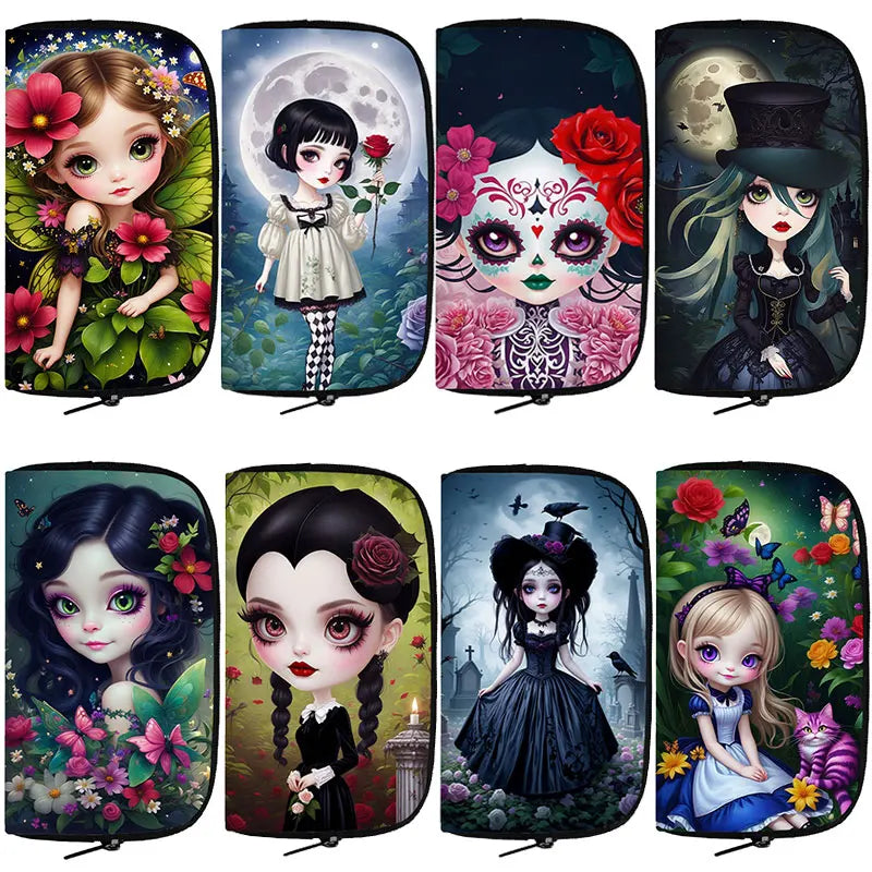 Gothic Cartoon Girls Pattern Wallet Women Men Purses Key Credit Card Earphone Phone Holder Money Bag Casual Long Wallets Gift