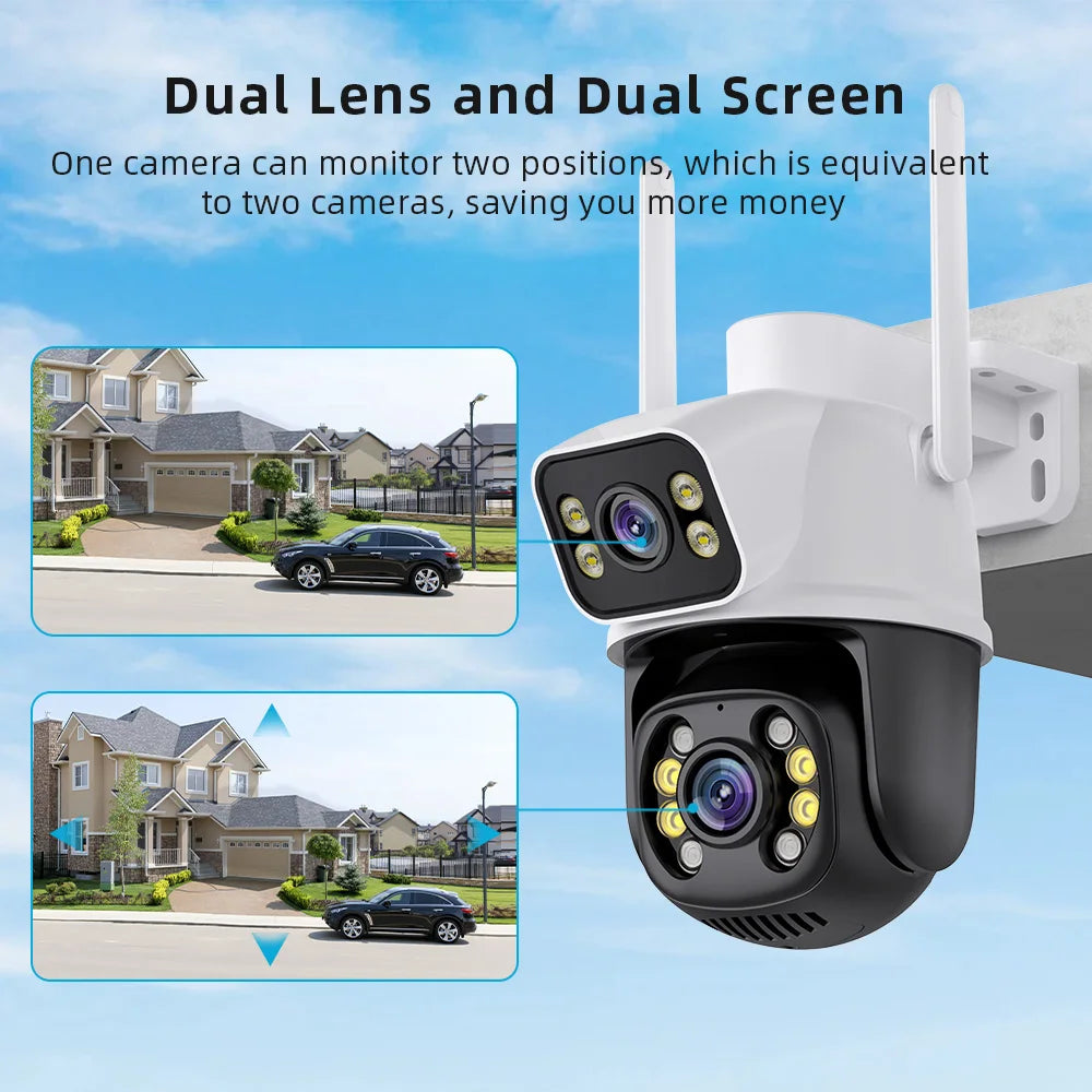 Surveillance PTZ WIFI Camera Dual Lens Dual Screen IP Camera Outdoor 8MP HD Auto Tracking Security Protection ICSee app