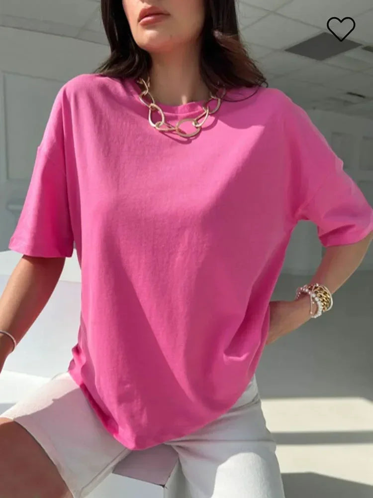 Summer Women's T-shirt Short Sleeve 100 % Cotton Oversized T-shirts Loose Casual O Neck Solid Blue Orange Tees Clothes for Women