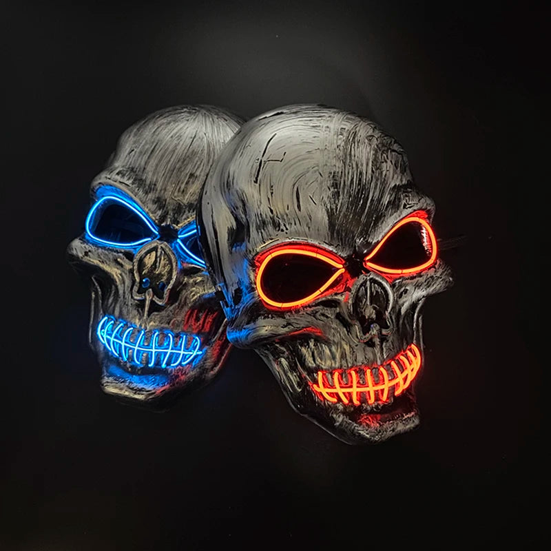 Halloween Horror Skull Head Mask Cosplay Skeleton Disguise Mask 10 Colors Luminous LED Mask  Glowing In The Dark Halloween Night