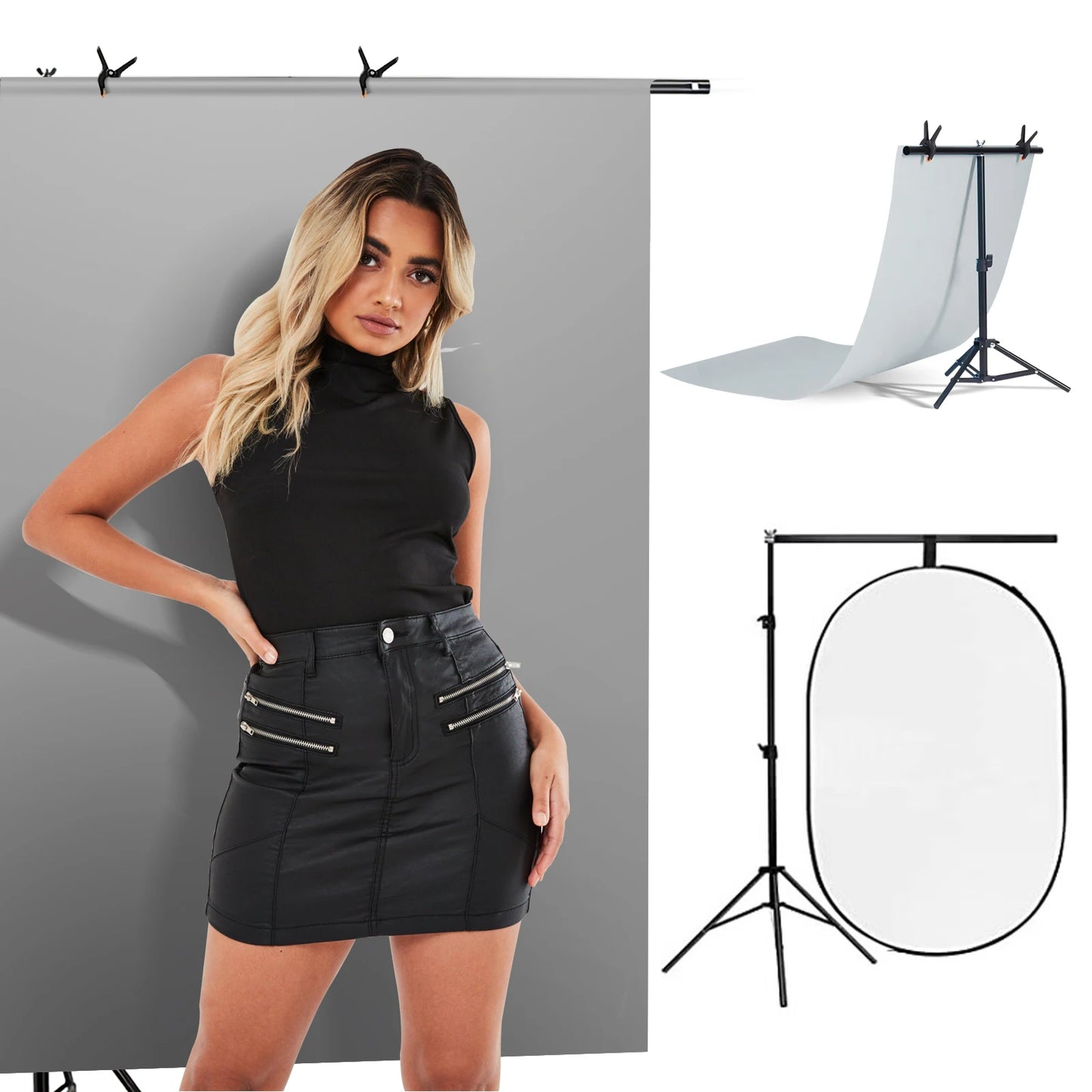 Mehofond T-shaped Tripod Stand Photography Background Adjustable 1.5x2m Support Photo Studio for Muslin Polyester Backdrop Props