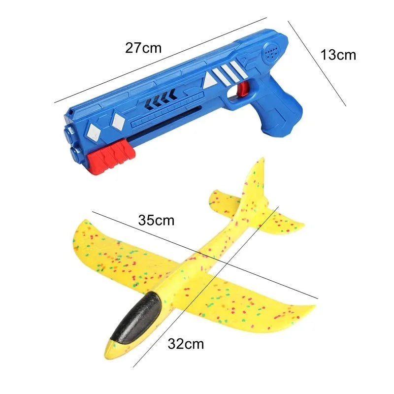 Kids Catapult Plane Toys Gun-style Launching Aircraft Gunner Throwing Aircraft Outdoor Toys for Boys Girls Birthday Xmas Gifts