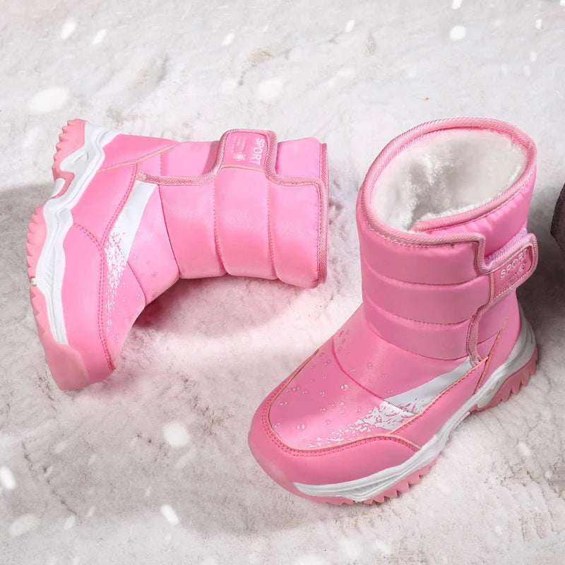 Winter Outdoor Children Boots Princess Elegant Girls Shoes Water Proof Girl Boy Snow Boots Kids Warm High Quality Plush Boots