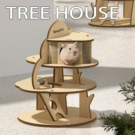 Hamster Cage Guinea Pig Tree House Villa Squirrel Climbing Shelter Toy Rodents Hideout Wooden Nest Small Pet Hamster Accessories