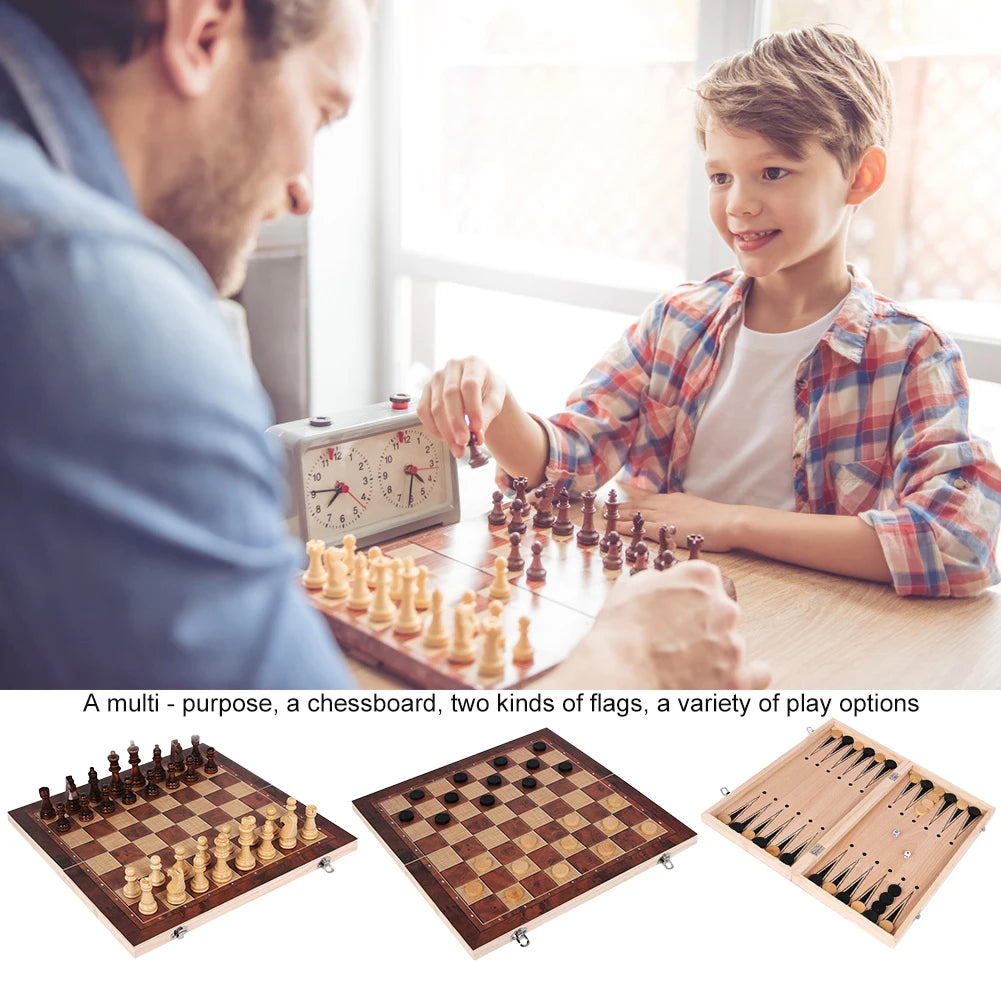 3 in 1 Chess Board Sets 29CM/24CM Folding Storage Wooden Exquisite Chess Set Travel Chess Sets for Chess Board Game 32 Chessman