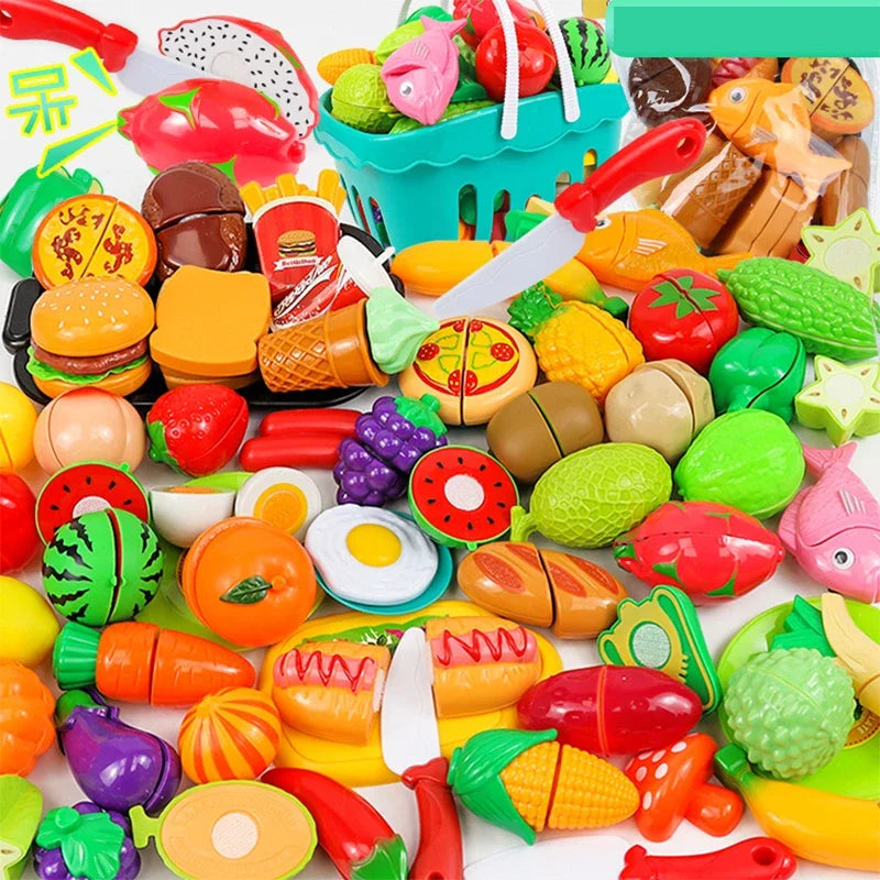 9-30PCS Kitchen Toys Pretend Play Set Simulation Cutting Fruit Vegetable Burger Food Cooking Children Educational Toys for Kids