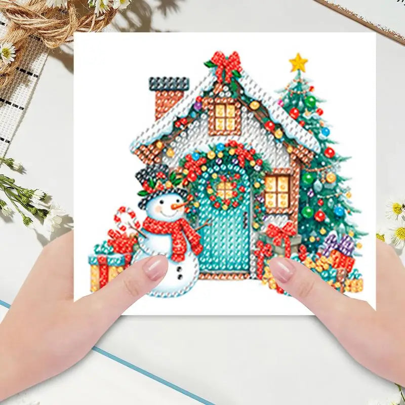 Christmas House Cards 6X Make Rhinestone Painting Cards With Envelopes Christmas Rhinestone Art Painting Greeting Cards For