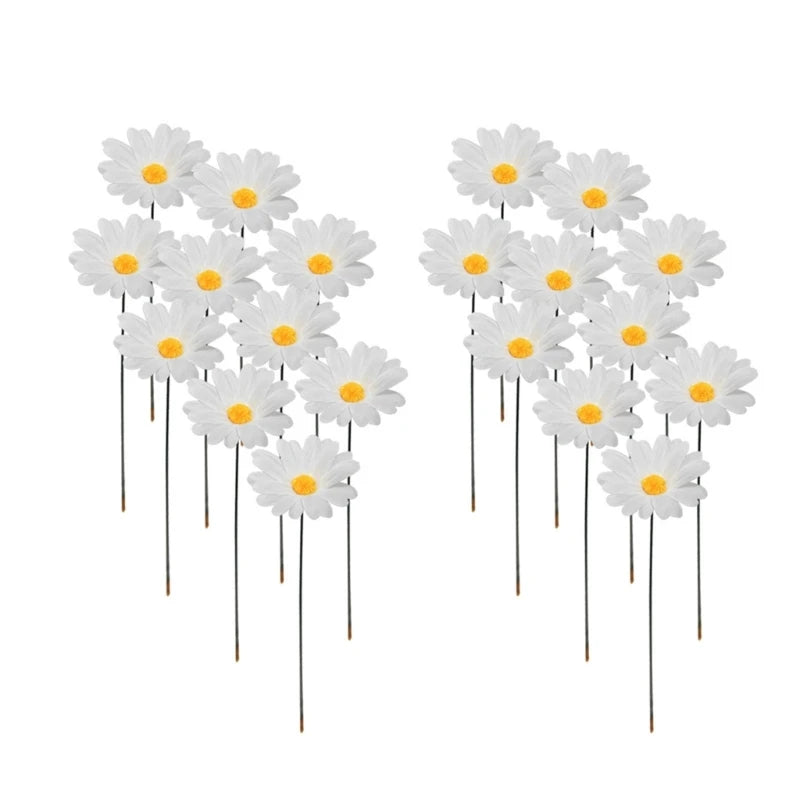 20pcs Daisy Flower Garden Stakes Decoration Yard Lawn Ornaments Waterproof