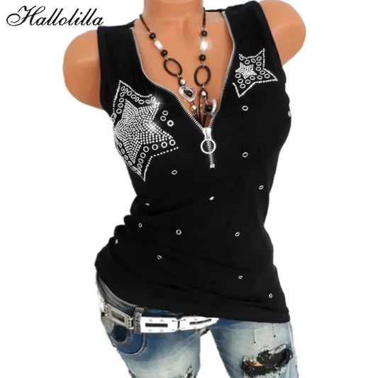 Sexy Tees Shirts for Women Clothing Y2k Tops Fashion Clothes Casual Vintage Elegant Summer Streetwear T-Shirts V-Neck Sleeveless