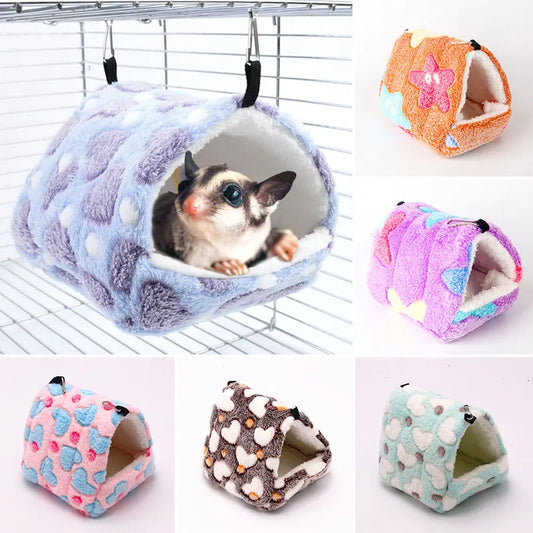 Cute Cartoon Winter Hamster House Soft Plush Warm Hammock For Rats Guinea Pig Small Animal Sleeping Bed Nest Cage Accessories