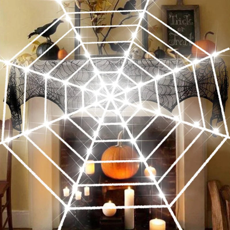 Halloween Spider Web Lights LED Scary Giant Spider Net for Halloween Party Indoor Outdoor Garden Yard Decor Haunted House Props