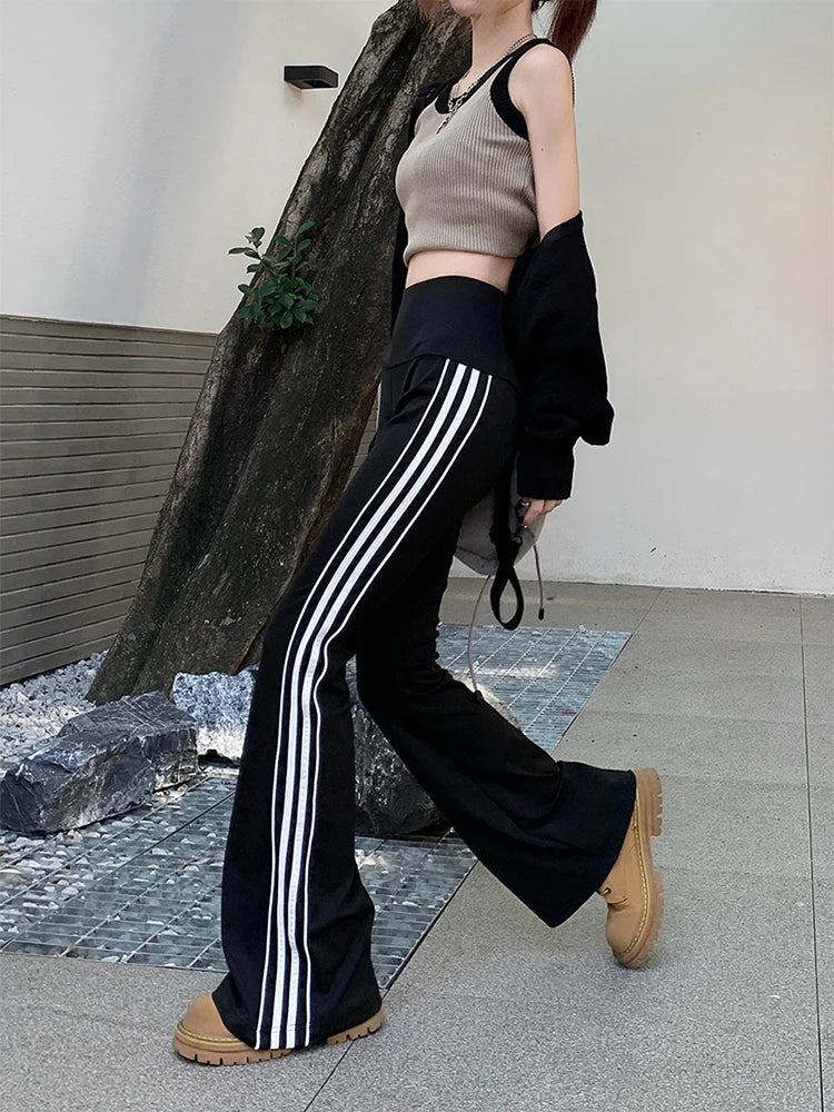 2023 Summer Women Sweatpants Baggy Casual Side Stripe Pants Sports Slim Elastic Waist Pants Black Joggers Trousers Streetwear