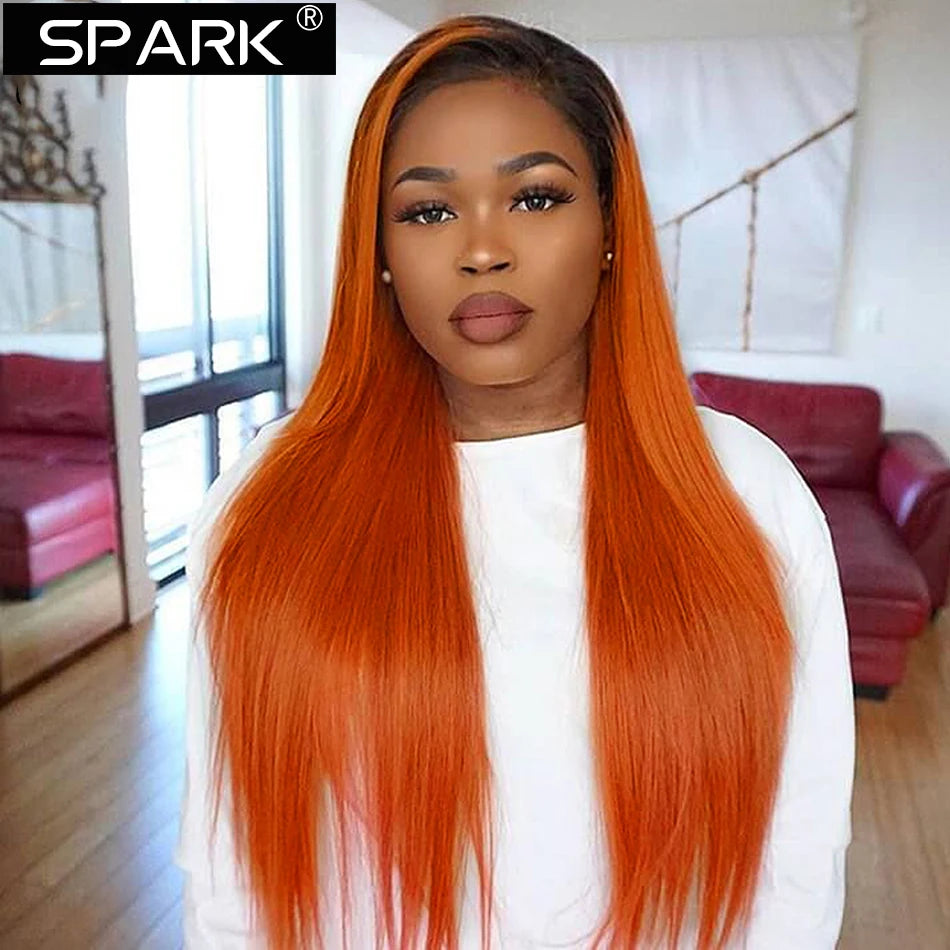 Ombre Ginger Orange Straight Hair Lace Closure Wig Ombre Human Hair Wigs Lace Frontal Wig Colored Wigs For Black Women