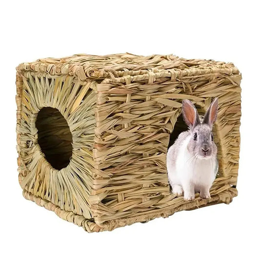 Foldable Woven Rabbit Cages Pets Hamster Guinea Pig Bunny Grass Chew Toy Mat House Bed Nests for Small Animal Rabbit Accessories