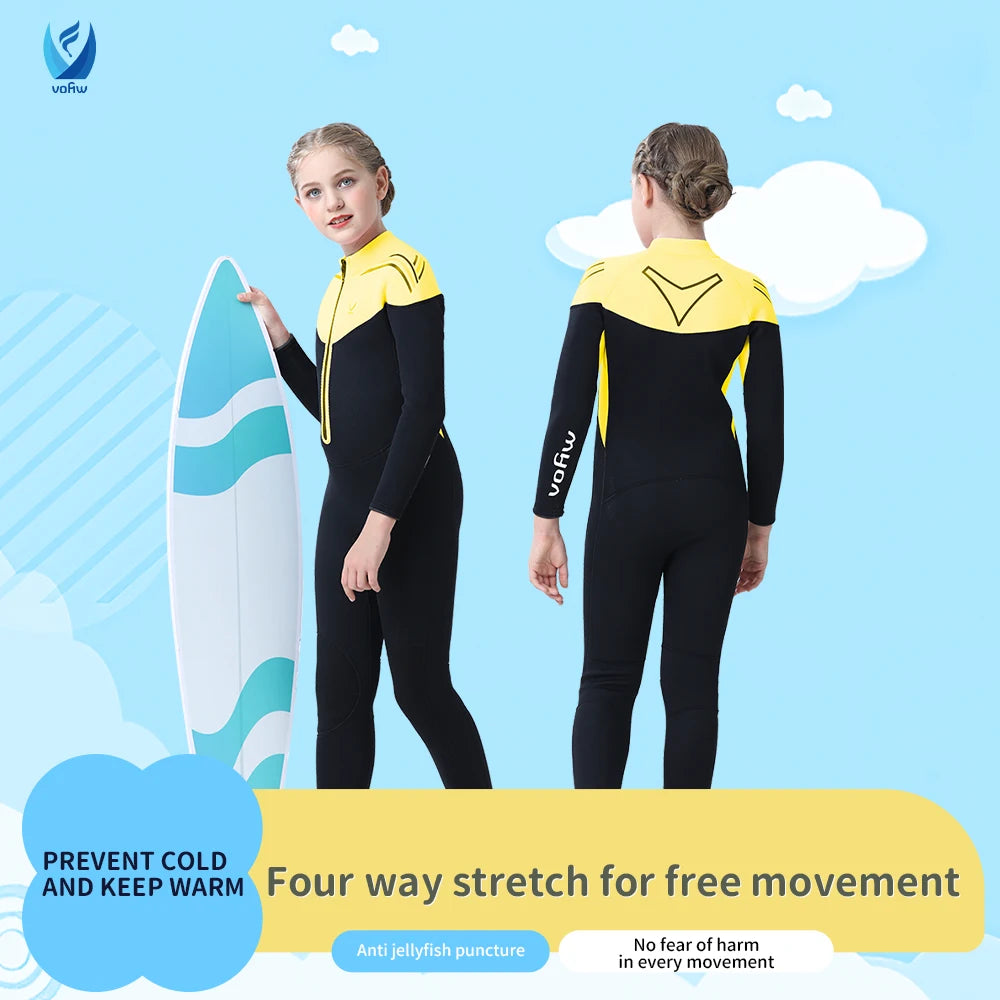 Children's 3mm Neoprene Wetsuit Warm One-piece Long Sleeve Diving Suit Cold Proof Sunscreen Surfing Swimming Snorkeling Swimsuit