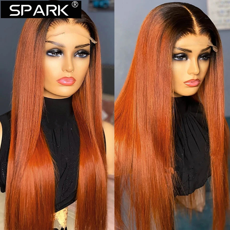 Ombre Ginger Orange Straight Hair Lace Closure Wig Ombre Human Hair Wigs Lace Frontal Wig Colored Wigs For Black Women