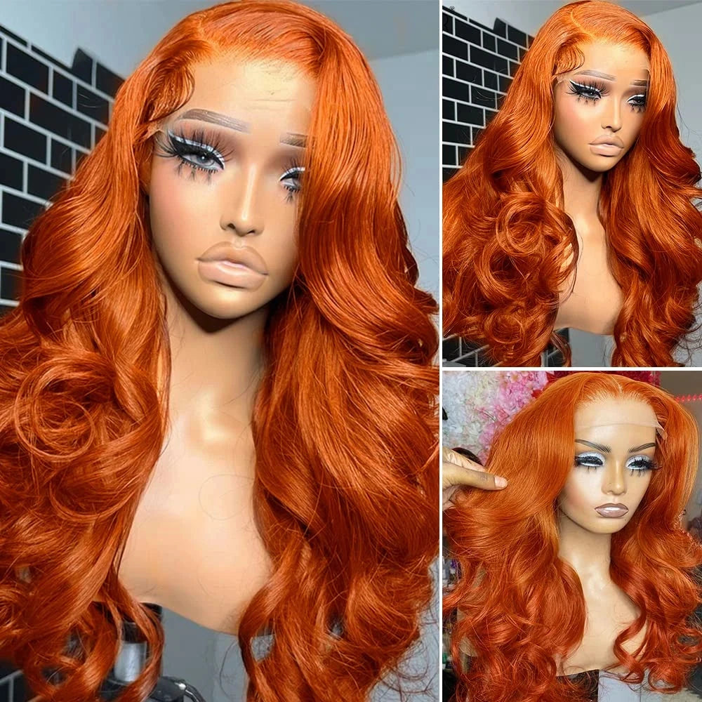 13x6 Hd Body Wave Orange Ginger Lace Front Wig Human Hair 100% Brazilian 13x4 Lace Frontal Colored Wigs For Black Women 36 Inch