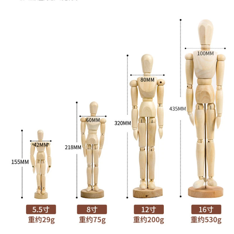 5.5/8/12 inch Artists Wooden Manikin Jointed Mannequin Perfect for Home Decoration The Human Figure Supplies Drawing Tools