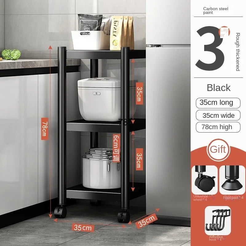 3/4/5 Tiers Trolley Rack Floor-to-ceiling Multi-layer Home Bedroom Mobile Kitchen Multi-functional Storage Storage Rack Pulley