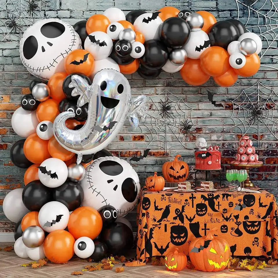 94 piece Halloween balloon wreath arch set with black and orange colorful confetti eyeball balloons, suitable for Halloween part