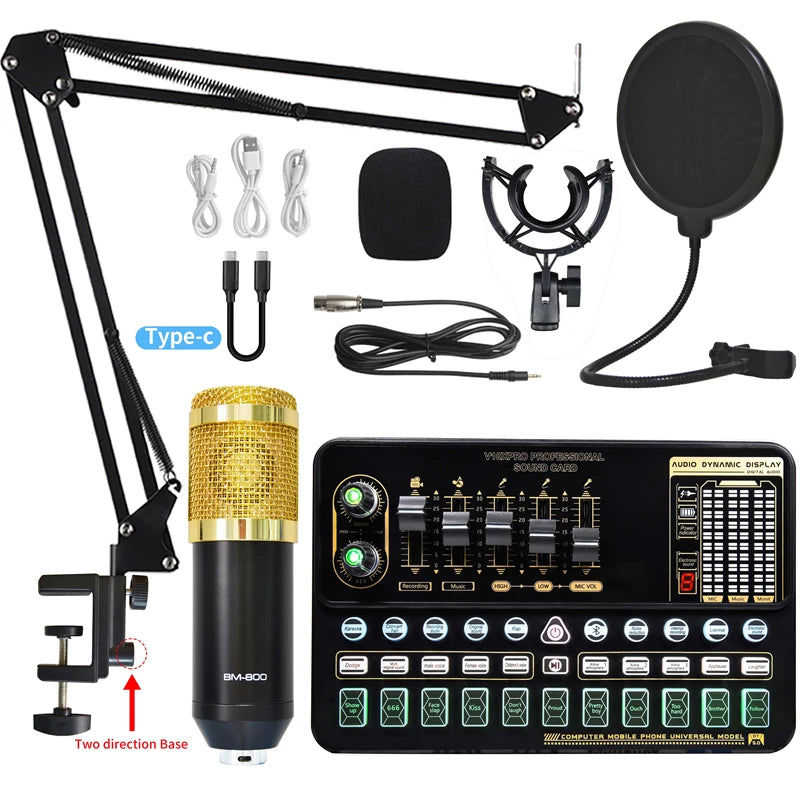 Go BM 800 Condenser Microphone Bundle Professional Studio Microphone Live Sound Card Wireless Adjustable Mic Suspension Scissor