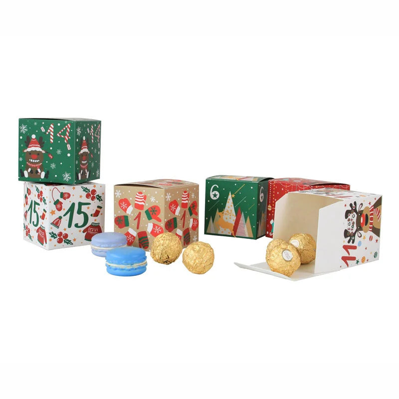 24pcs/set Christmas Advent Calendar Box Kraft Paper Candy Box 24 Days Countdown to Xmas Gift Boxes Navidad New Year Decorations