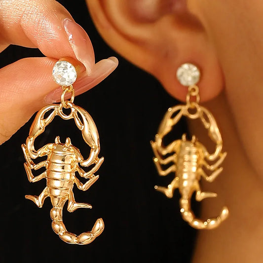 Punk Gothic Scorpion Pendant Earrings for Woman Men Exaggerated Gold Color Crystal Personality Earrings Jewelry Gifts