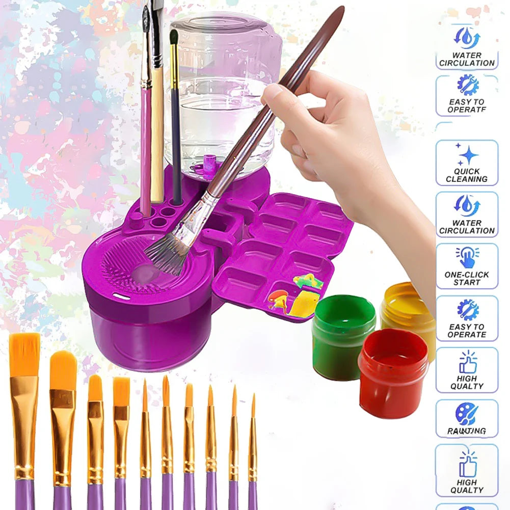 Paint Brush Cleaner Painting Supplies With Drainage And Brush Holder Tool For Acrylic Watercolor Water-Based Coating Kid Gift