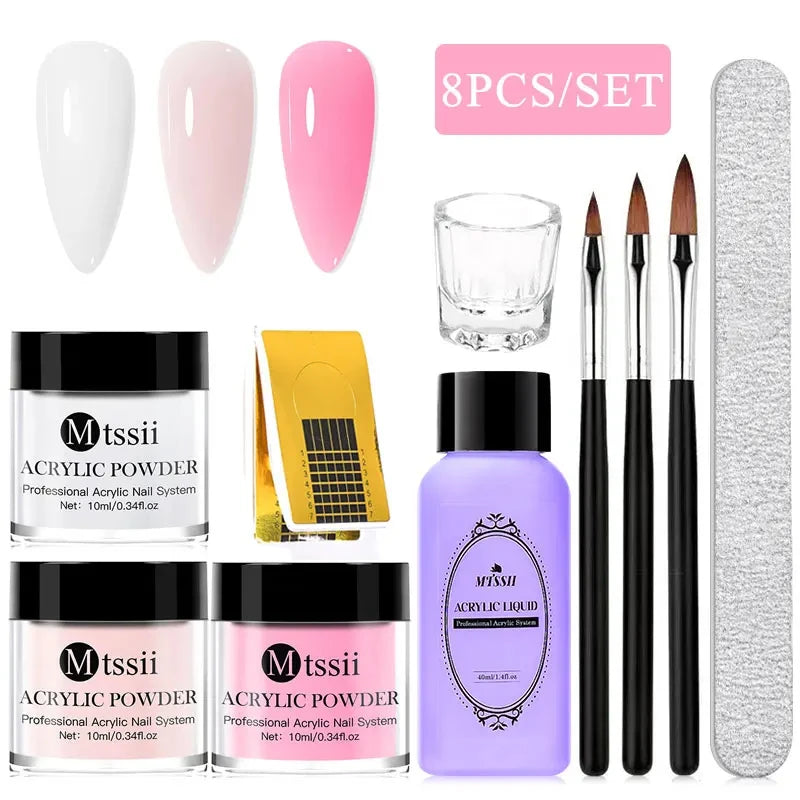 Nail Crystal Powder Kit Acrylic Liquid Set With Nail Brush Pink White Nails Powder For Nails Extension Carving Beginner Set