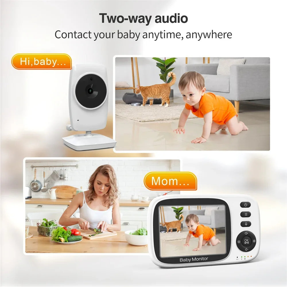 BabyStar 3.2Inch Wireless Video Baby Monitor With Lullabies Auto Night Vision Two Way Intercom Temperature Monitoring Babysitter