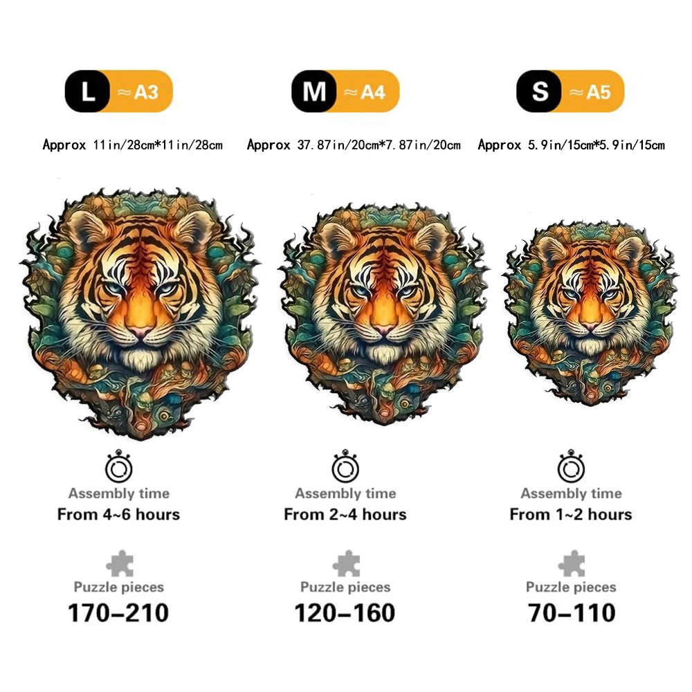 Tiger Wooden Puzzle Unique Crafts Interesting Adult and Children Animal Wooden Puzzle Gifts 3D Games Gifts Education Puzzle