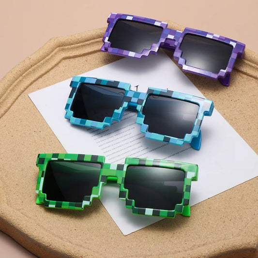 Kids Sunglasses Funny Sun Glasses Cosplay Action Game Toy Square Glasses Pixel Mosaic Очки Thug Life Eyewear Children's Gift