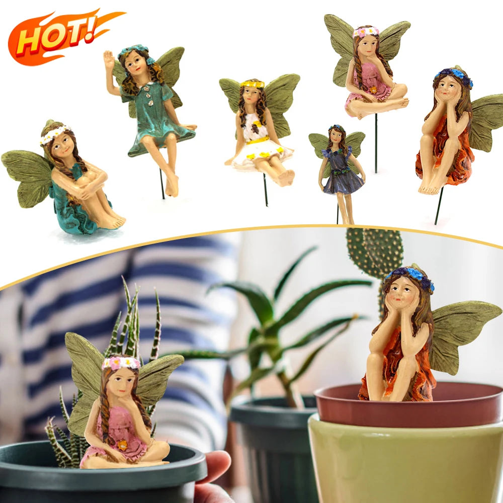 6pcs Mini Fairy Figurines Elf Set Resin Crafts Garden Miniatures Micro Landscape Angel Statue DIY Ornament Decoration Home Decor