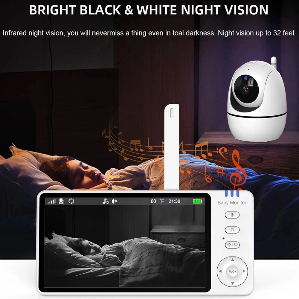 5.0 Inch 2.4G Wireless Video Baby Monitor 3500mAh Battery IPS Screen With Nanny PTZ Camera 2-way Audio VOX Lullaby Up USB Charge