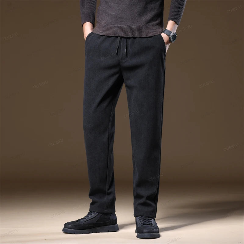 High Quality Autumn Winter Corduroy Pants Men Drawstring Elastic Waist Thick Outdoors Zipper Pocket Casual Trousers Male Gift