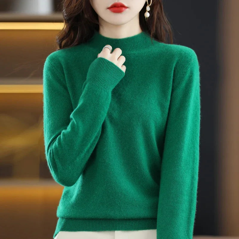 Women Sweater Long Sleeve Mock Neck Warm Winter Basic Knitted Pullovers Solid Loose Knitwear Casual Korean Fashion Jumper 2024