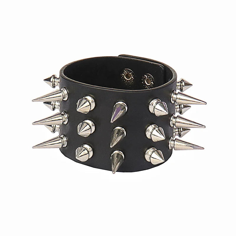 New Black Goth Bracelets For Women Punk Boho Emo Spike Rivets Leather Charm Bracelet Cuff Bangles Festival Jewelry Party Gifts