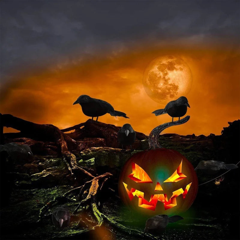 Halloween Black Crow Ornament Simulation Crow Animal Model Bird Scary Toys Horror Props Halloween Party Home Decoration