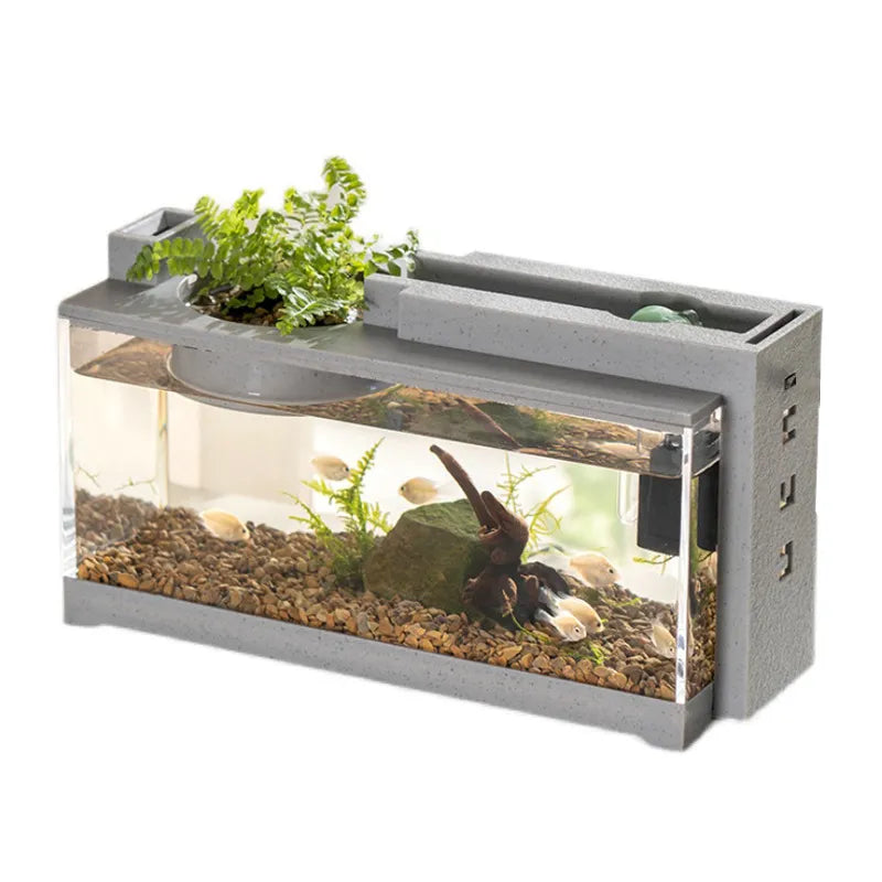 Creative Filter Mute Water Flow Small Fish Tank Micro Landscape Fish Tank Office Desktop Home Ornaments Heating Tropical Fish