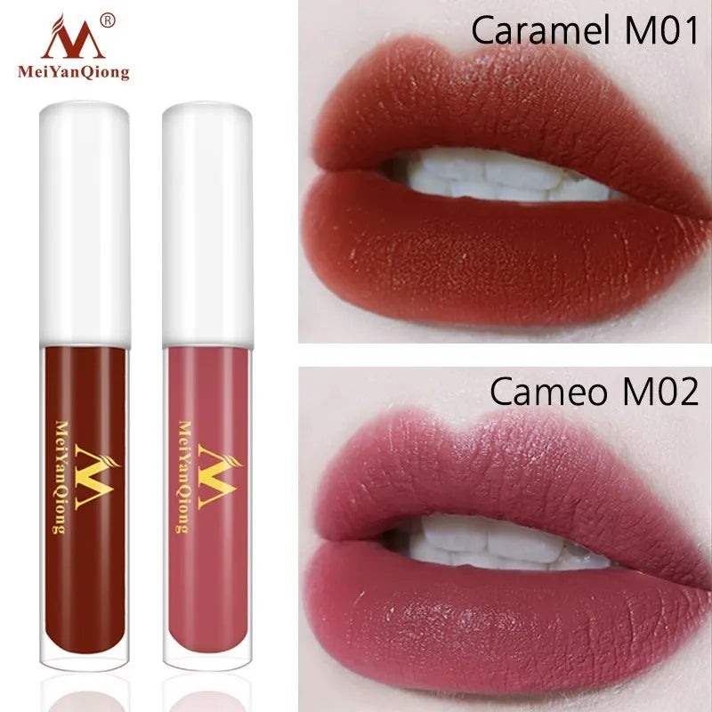 MeiYanQiong Lipgloss Matte  Lip Gloss Velvety Lipstick Liquid Matte Waterproof Lip Tint Full & rich Sexy Lip Makeup Cosmetic