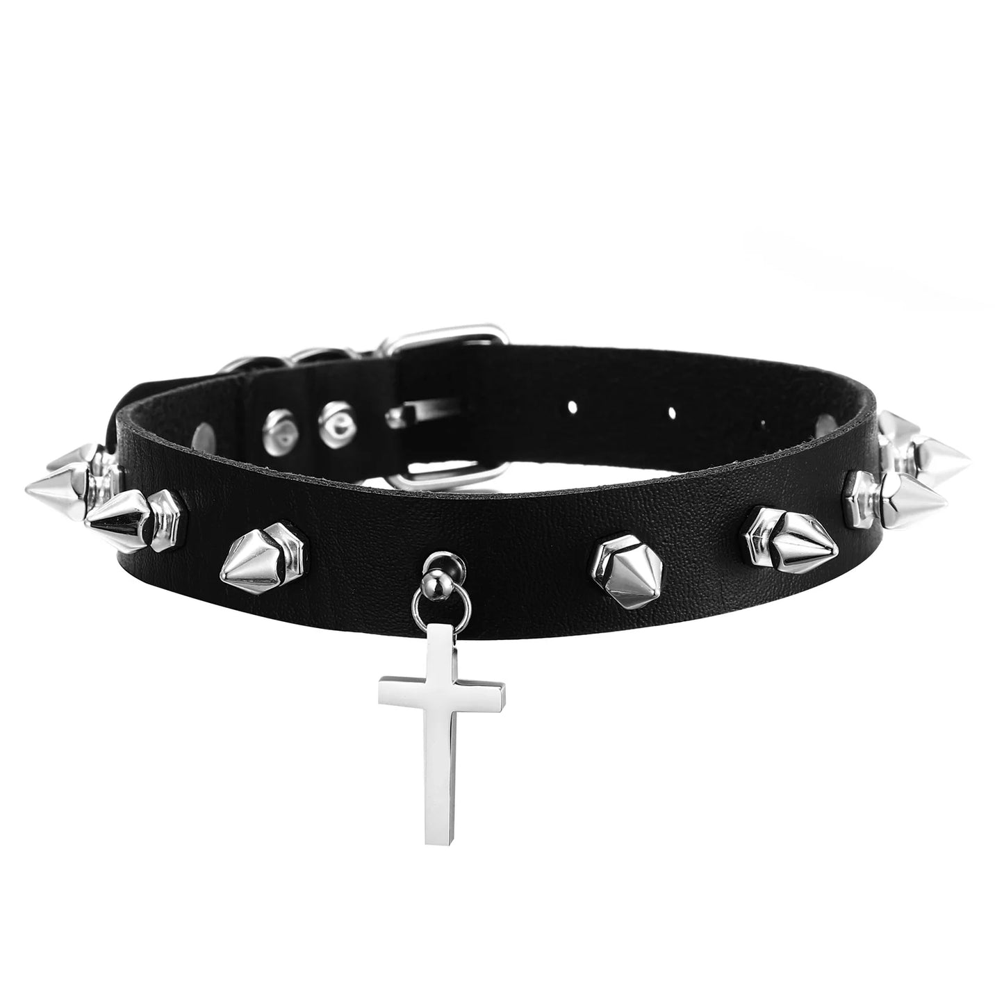 Cross Choker Necklace For Women Girls Goth Spiked Chokers Black Leather Collar Gothic Jewelry Fashion  Accessories