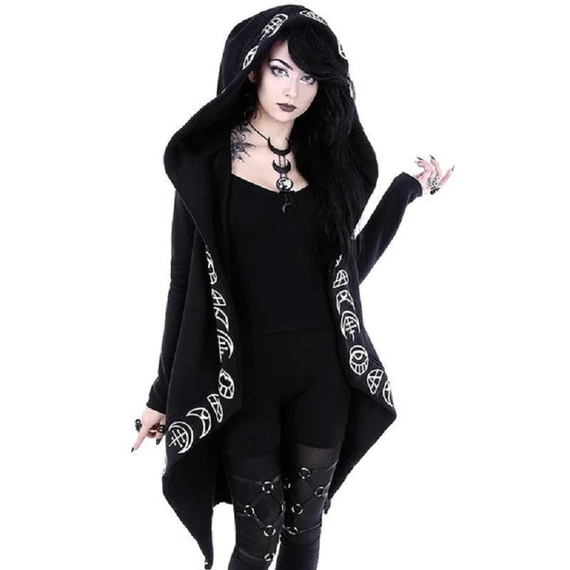 Fashion Trend Ladies Punk Moon Pattern Printing Long-sleeved Cardigan Sweater Long Style