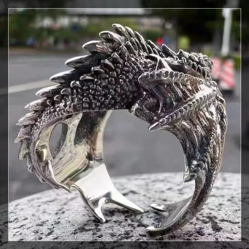 Punk Style Game of Thrones Black Dragon Wings Opening Rings for Women Men Vintage Hip Hop Rock Finger Jewelry Dragon Family Gift