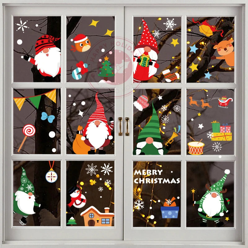 1/5pcs 2023 NEW 30×20cm Christmas Decorations Santa Claus Elk Electrostatic Stickers Holiday Party Room Glass Window Decoration