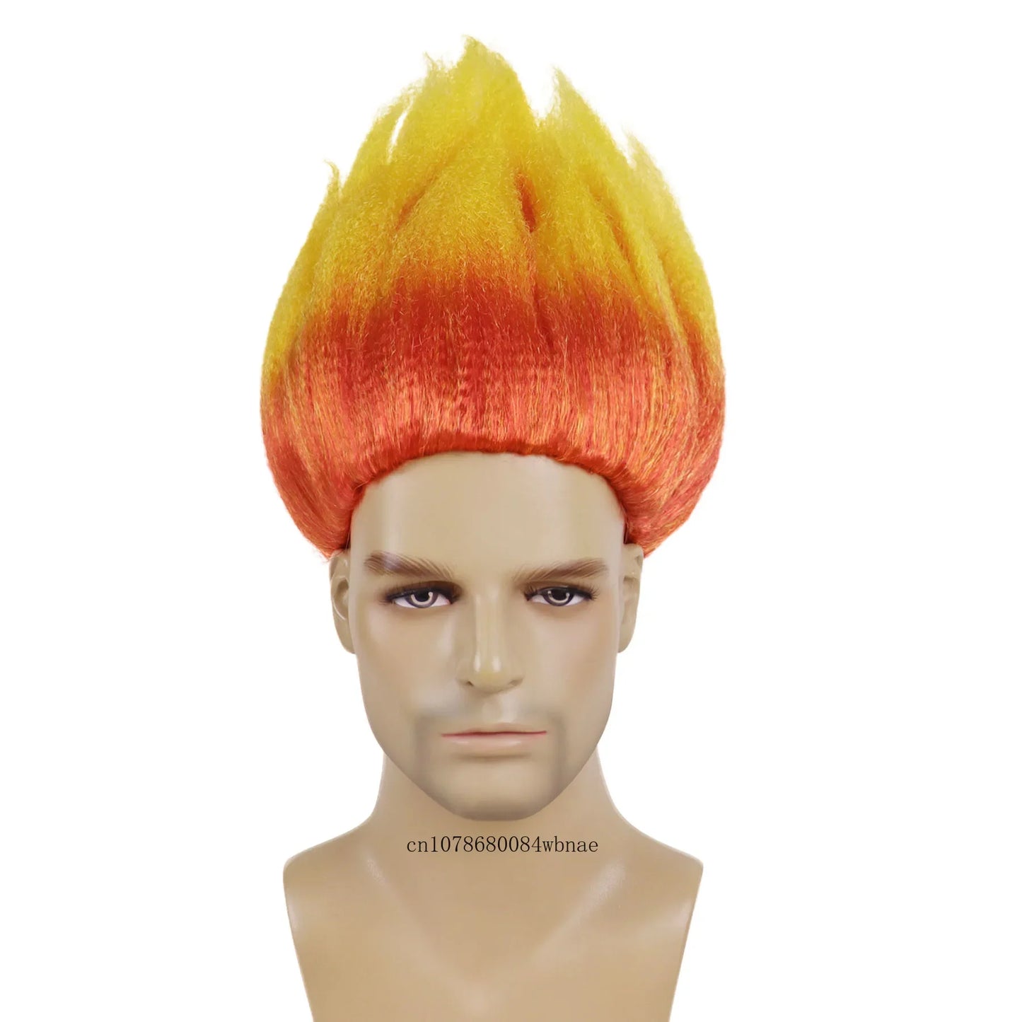 Orange Yellow Flame Synthetic Cosplay Wigs with Necktie Short Anime Fire Anger Wig for Men Halloween Christmas Party Costume