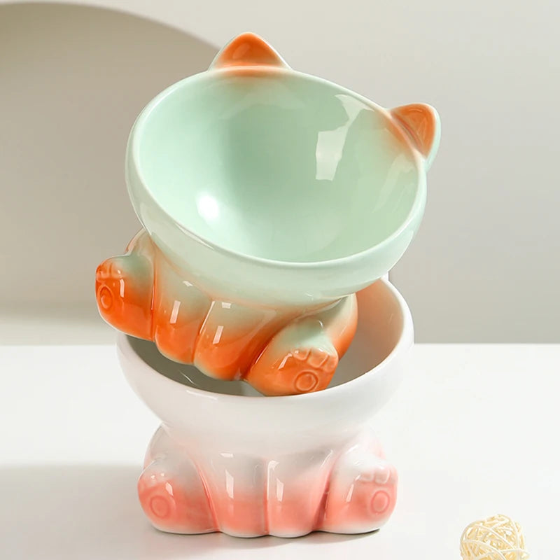 Gradient Ceramic Cat Bowl Pet Bowl Cat Dining Bowl Drinking Water Pet Supplies Dog Bowl Cat Basin Cat Shaped Feeding Bowl