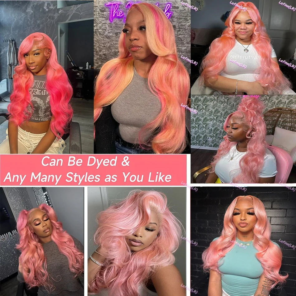 Light Pink 13X6 Body Wave HD Transparent Lace Frontal Wig 30 Inch 13X4 Long Loose Wave 100% Colored Human Hair Wigs For Women